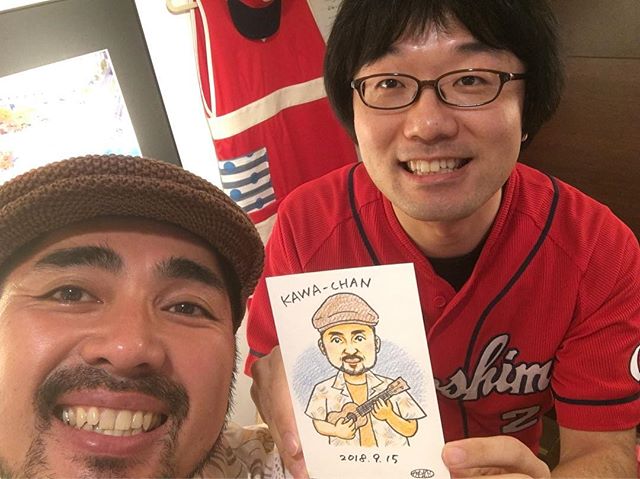イラストレーター田中聡さんに似顔絵描いてもらいました〜♪@ハミングバードカフェかわいらしいタッチで、細かいところまで表現されてます。ありがたや〜♪ #唄うたいカワムラ